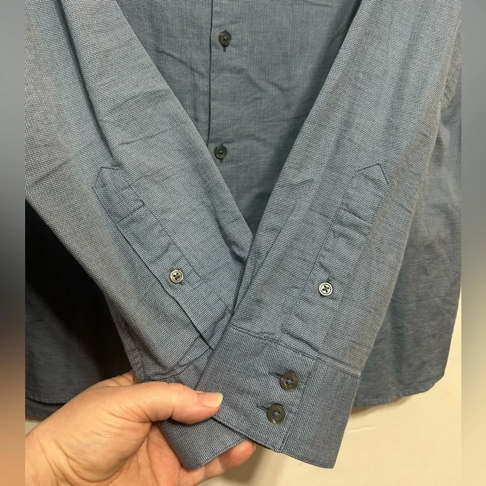 John Varvatos Star USA Vanderbilt Textured Cotton Slub Weave Button Up Shirt - Picture 5 of 8